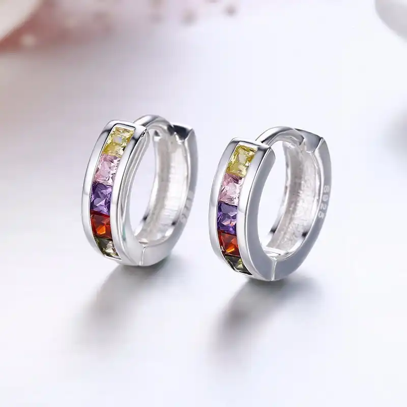Симпатичные 925 стерлингового серебра квадратного цвета Круглый фианит маленькая петля Huggies Серьги-кольца для женщин ювелирные изделия Дети...