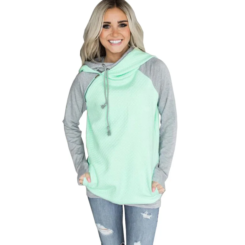 S-3XL Oversized Hood Pullover Hoodie Sweatshirt Female Patchwork Casual Hoodies Women Long Sleeve Autumn Winter 2017 Green Pink | Женская