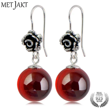 

MetJakt Natural Garnet Drop Earrings Solid 925 Sterling Silver Vintage Beautiful Rose Earrings for Women's Fine Jewelry