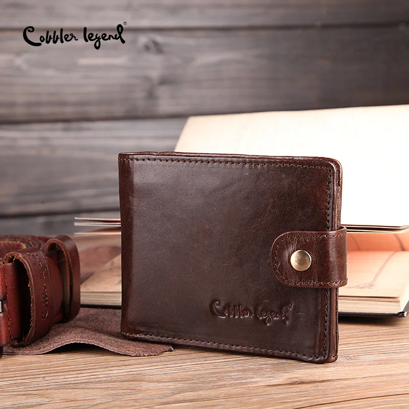 Online Cobbler Legend Real cuero de vaca plegable embrague cuero genuino hombres carteras cortas monederos hombre soporte para tarjetas de crédito y de identificación