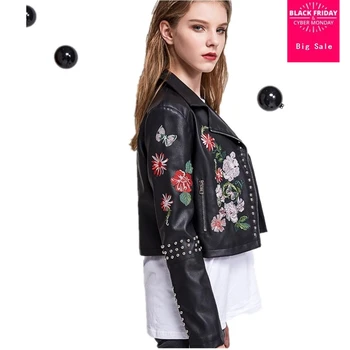 

2020 Spring autumn Fashion brand Good Quality beading embroidery leather jacket Ladies printed Street PU Leather Jacket wj1021