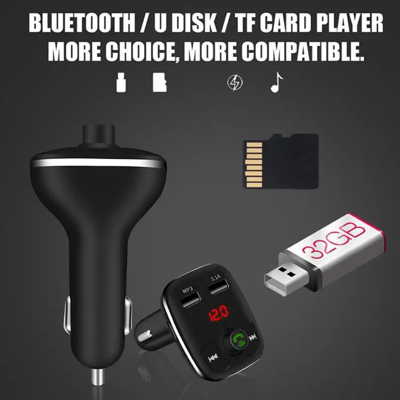 Новые автомобильные зарядные устройства с двумя usb-портами, Bluetooth, FM передатчики, громкая связь, телефонные звонки, автомобильные комплекты, MP3-плеер с TF слотом для карт, se27