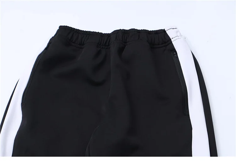Harajuku Sweatpant Сторона Полосатый брюки Jogger для мужчин повседневное спортивные хип трек мотобрюки хлопок карман на молнии 2018 Лето осен