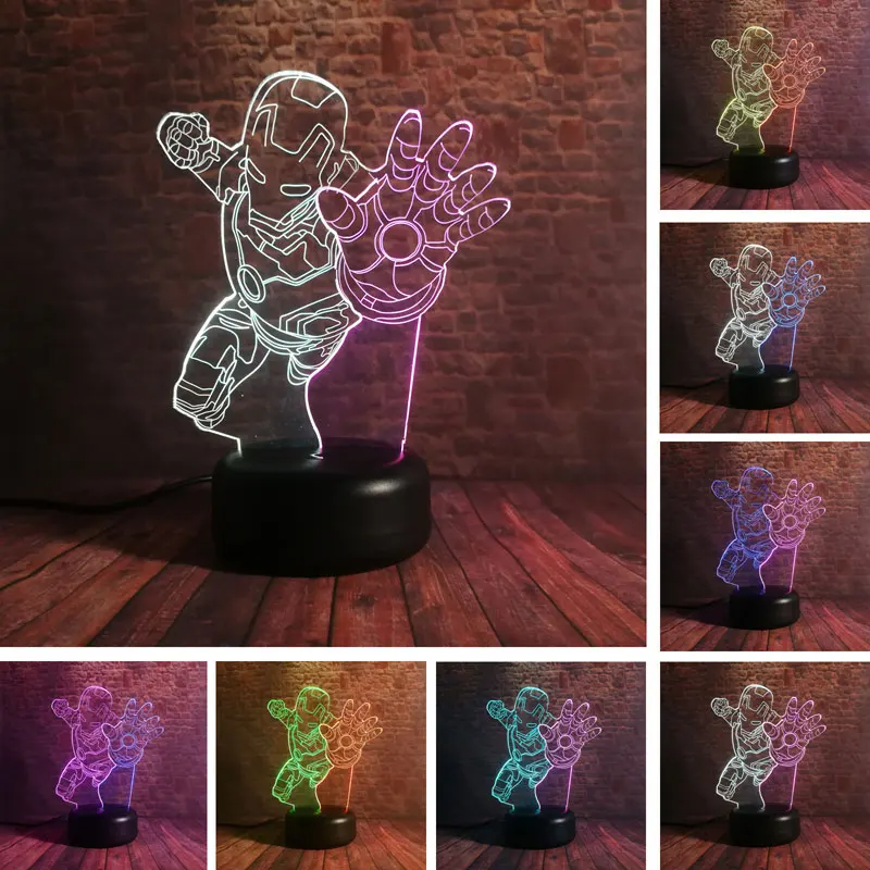 Iron Man Floating Figma Model 3D Illusion NightLight LED Colourful Mixed Flash Light Desk Lamp Avengers Iron Man Figure Toys