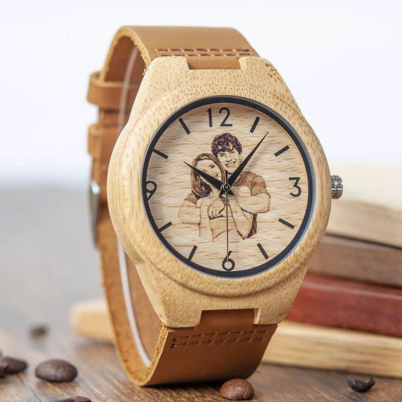 BOBO BIRD Personal Custom Couple's Watches Men Women Watch Print Your Own Photo for Clocks relogio masculino UV-A31