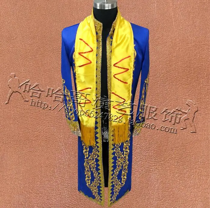 Blauw Mannen Pakken Ontwerpen Borduren Bloem Kleding Podium Kostuums Voor Zangers Mannen Lange Blazer Dans Jas Ster Stijl Jurk Punk Blauw Mannen Pakken Ontwerpen Borduren Bloem Kleding Podium Kostuums Voor Zangers Mannen Lange Blazer Dans Jas Ster Stijl Jurk Punk