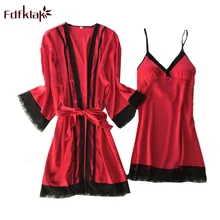 Fdfklak, новинка, модные женские шелковые пижамы, сексуальная кружевная Пижама, домашний костюм, весенне-летние халаты и платья, комплект, женские банные халаты