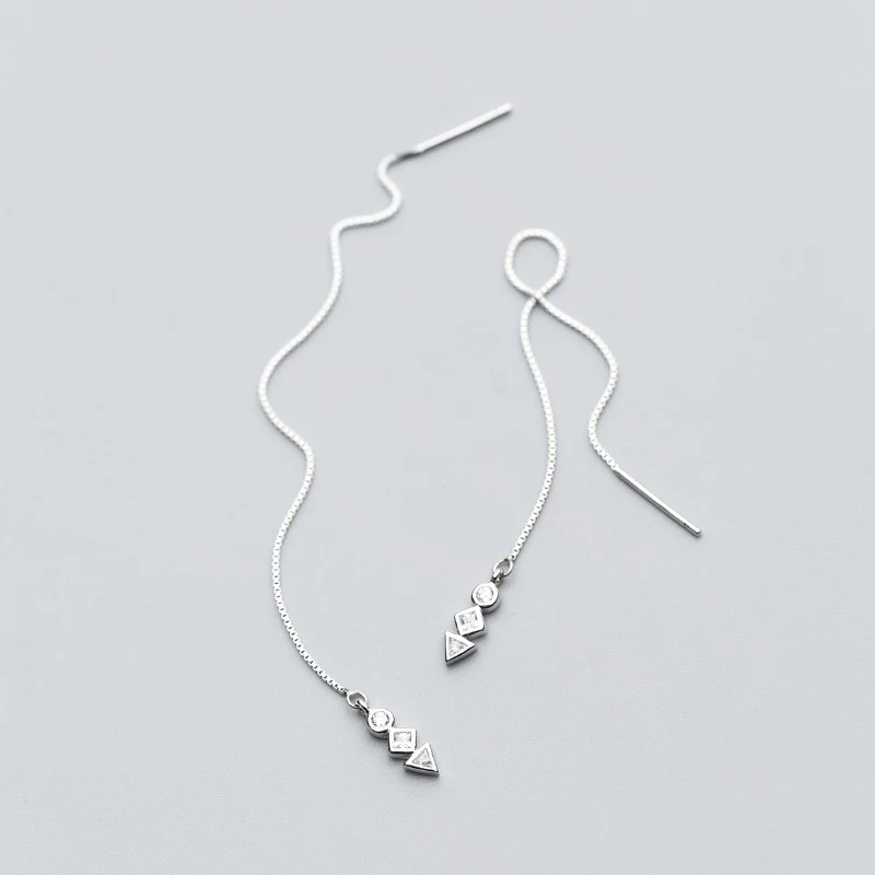 MloveAcc модные однотонные 925 пробы Серебряные длинные серьги-цепочки женские модные геометрические свисающие серьги