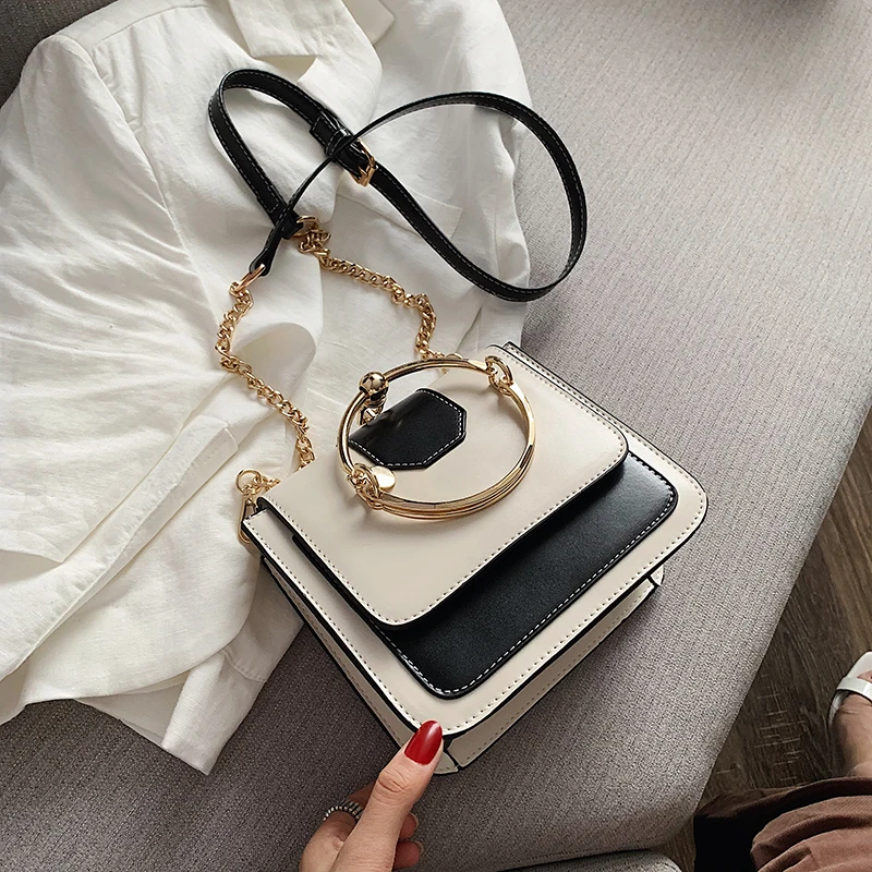 Элегантная женская сумка-тоут с металлическим кольцом, лето, новинка, высокое качество, из искусственной кожи, женская дизайнерская сумка на цепочке, сумка через плечо - Цвет: Черный