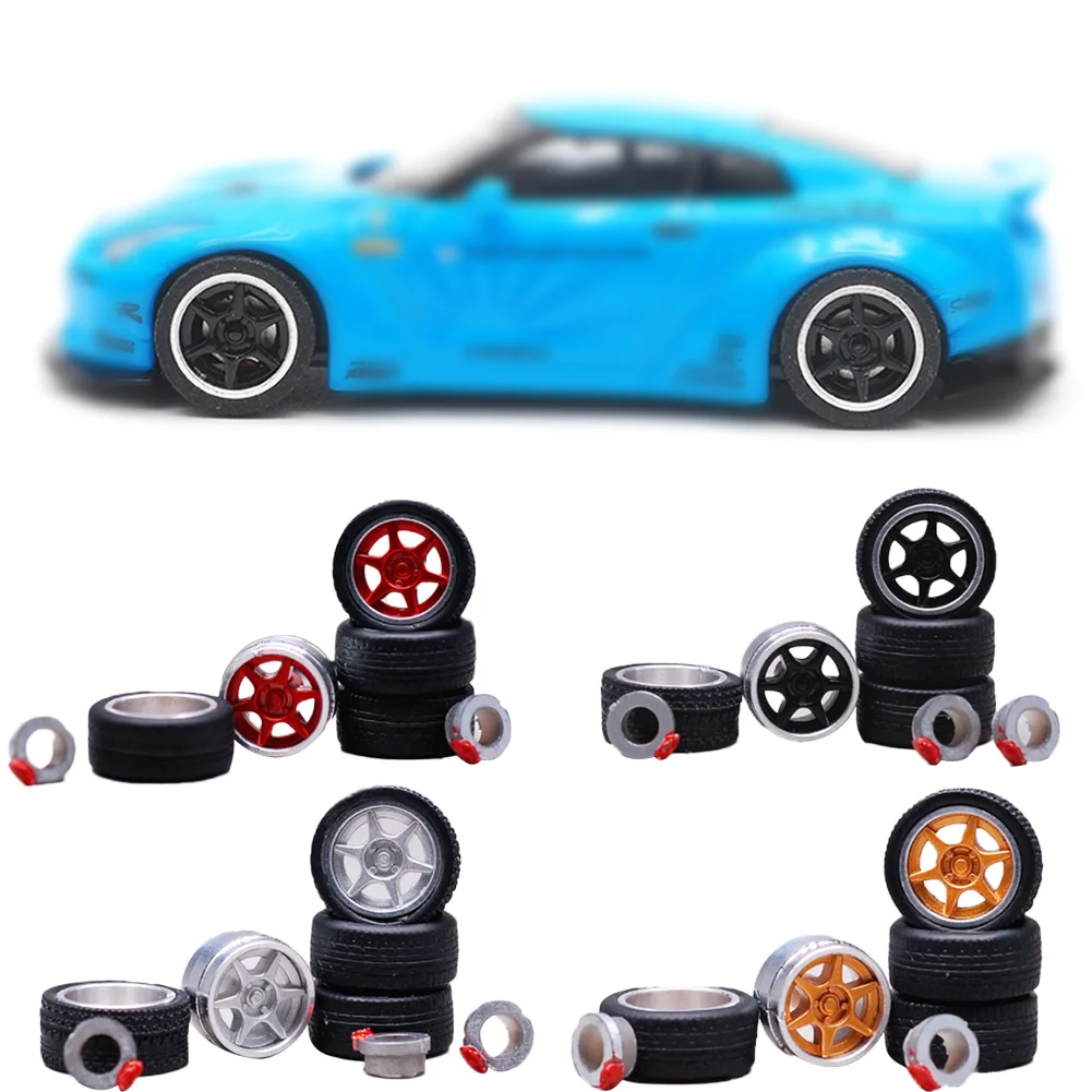 1:64 12 Styles Model Modified Tire+2axles+4end Caps Diecasts Alloy Wheel Tire Rubber Vehicles General Model Of Car Change Wheel