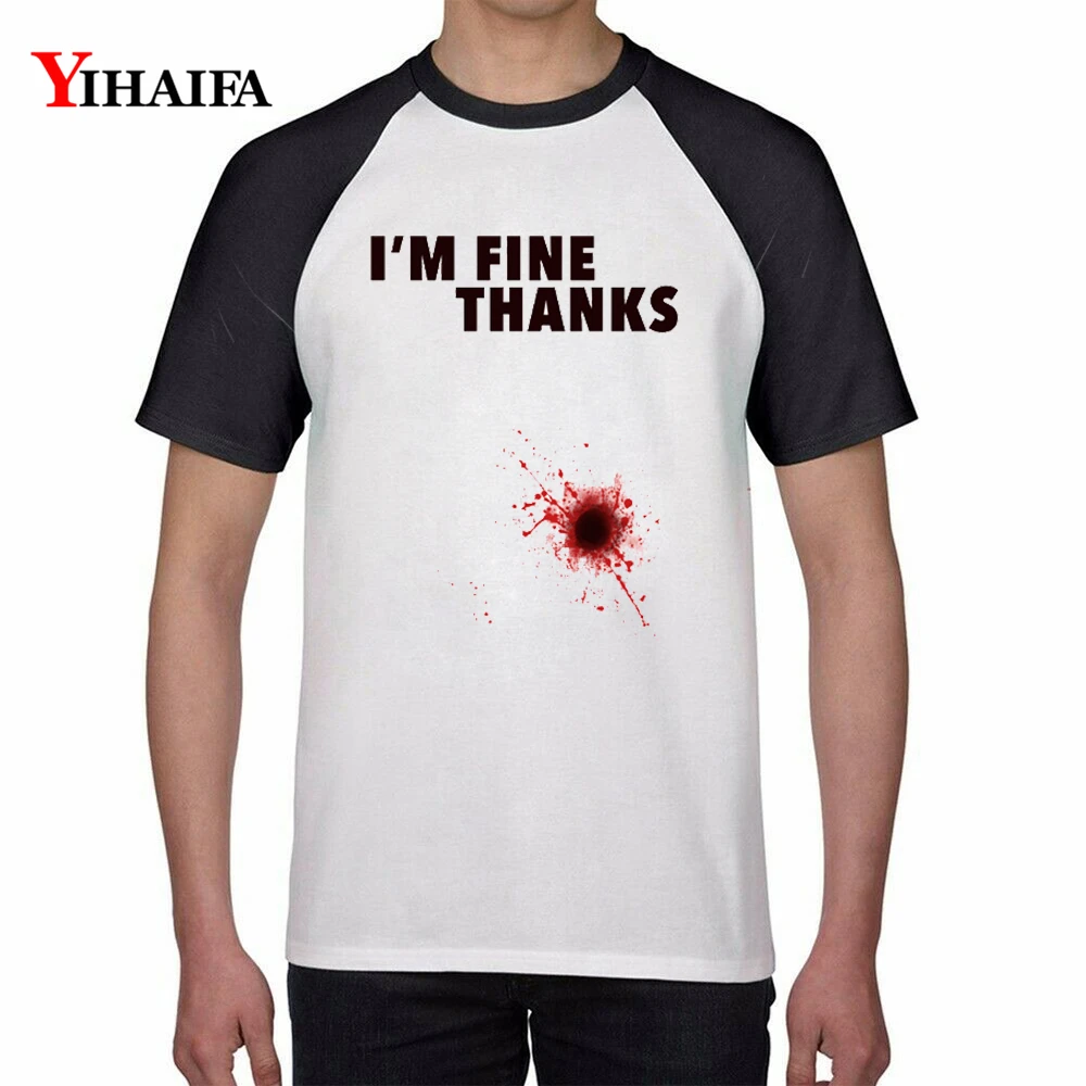 

2019 New Mens Males T Shirts I am Fine Letters 3D Print Funny Halloween Graphic Tee Casual Tops Unisex White t shirt