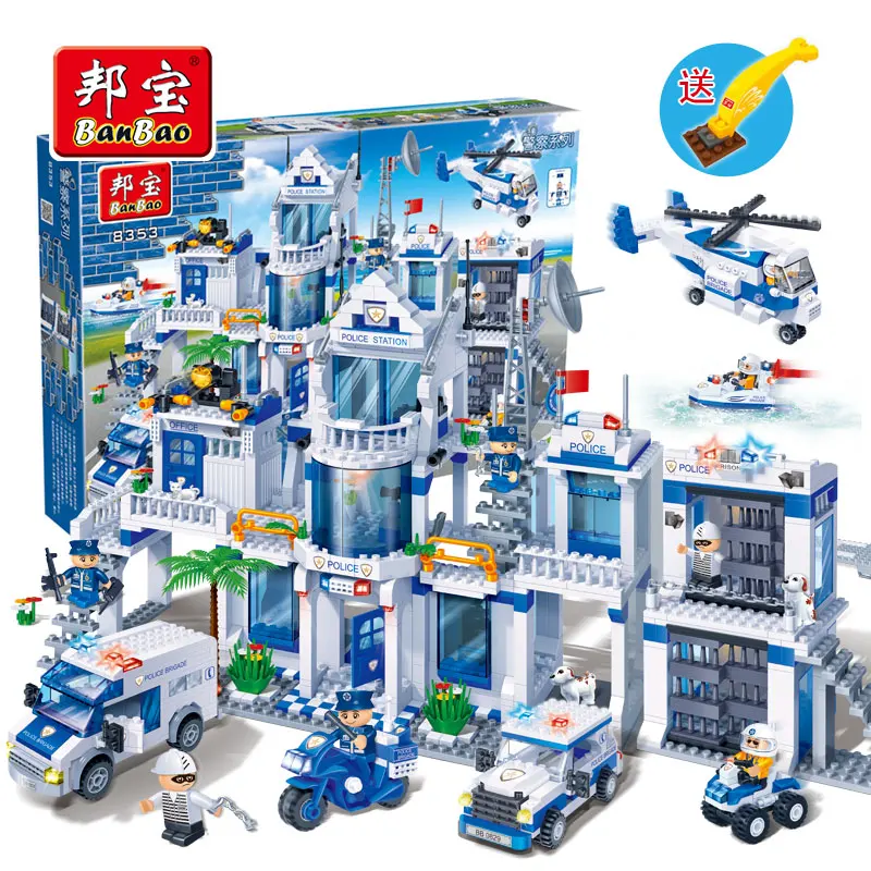 

2016 New Real Banbao 8353 Plastic ABS Building Blocks Police Office Model Enlightenment For Children Toys 1285 Pcs/lots