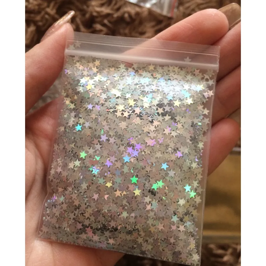 10 Grams Star Confetti 3MM Laser Holographic Silver Stars Glitter Sequins Confetti for Wedding Part