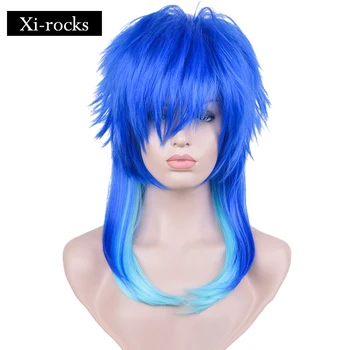 

3047 Xi.rocks wigs Synthetic Dramatical Murder DMMD Seragaki Aoba Cosplay Costume Party Wig Two Tone Blue Ombre Hair