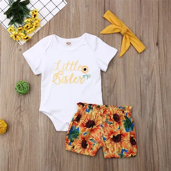 

Hot 3PCS Newborn Baby Girls Tops Romper Floral Pants Headband Outfits Set Clothes