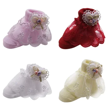 

Cute Baby Girl Socks Cotton sweat absorbent non - slip socks With Lace Bow Floral Print Socks Princess Children Socks H
