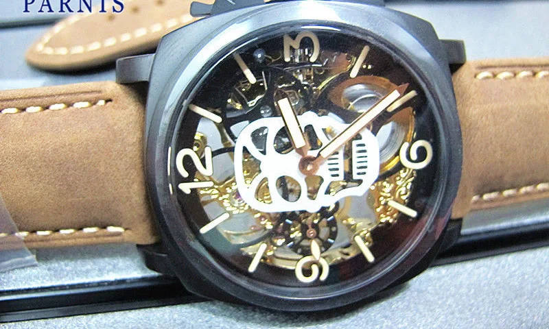Дешевые Продажи Аксессуары для часов части, 38,9 мм Мужские механические часы с скелетом Череп Светящиеся серебряные черные золотые часы циферблат