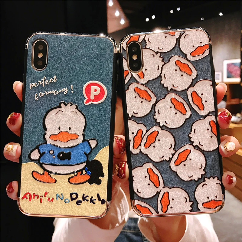 

cartoon duck electroplate embossment lagging phone Case For Apple iphone 6 6s 7 8 Plus X XS XR MAX