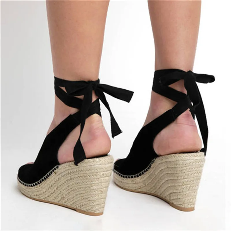 

SHUJIN Strap High Heel Platform Sandals Feminina Wedge Espadrilles Women Open Toe Gladiator Sandals Women Casual Lace Up Woman