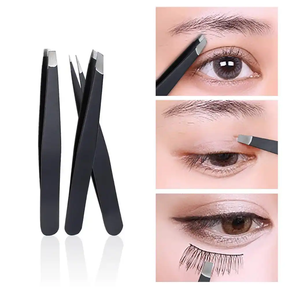 Stainless Steel Eyebrow Ingrown Splinter Hair Tweezers 3pcs Set