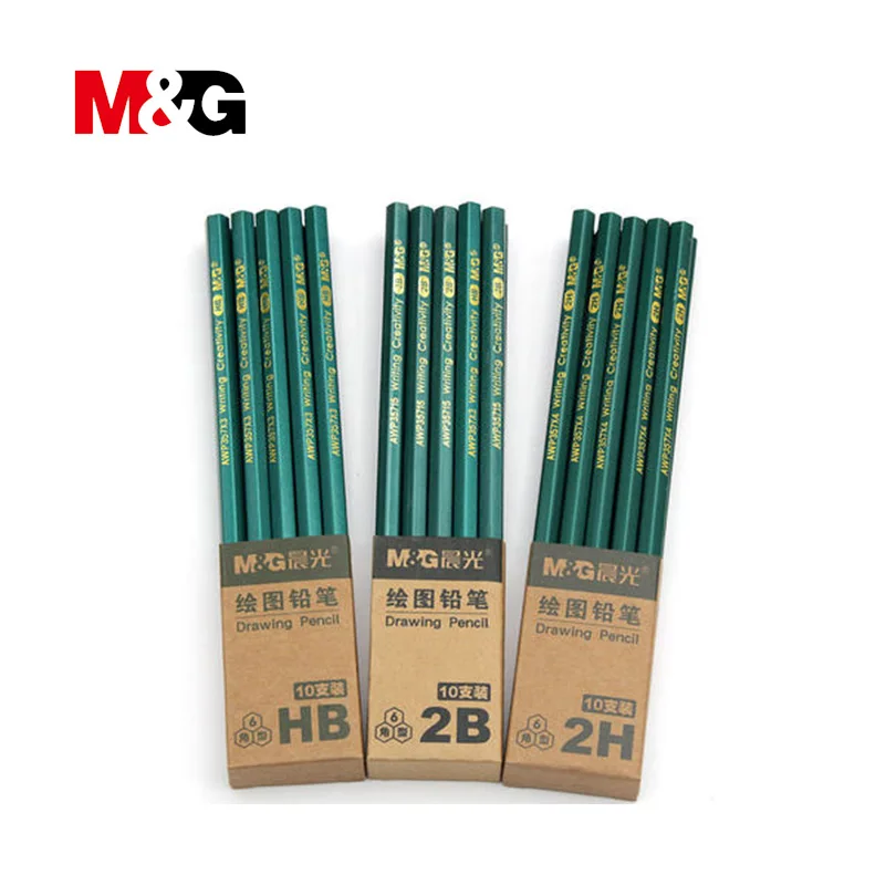 

M&G standard pencils 10 pcs Black Hard 2B HB 2H Triangular lever pencil writing stationery nature wooden pencil for art painting