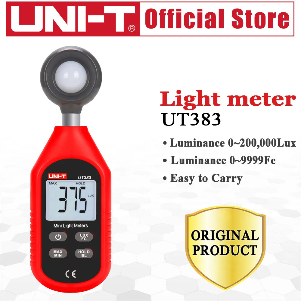 UNI-T UT383 Digital Light Meter UT383BT Lux Meter 200,000 lux Illuminometers Photometer Environmental Tester Bluetooth