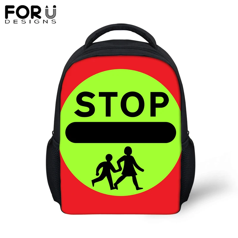 

FORUDESIGNS Safety Sign Printing School Bag For Baby Boy Girl Black Yellow Small Backpack Kids Children Kindergarten Bookbag
