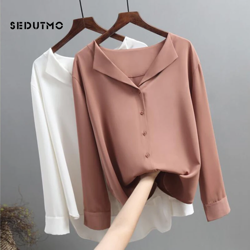 

SEDUTMO Spring Chiffon Blouse Women Vintage Tunic White Blouse Oversize Summer Casual Tops Basic Tops Shirt ED712