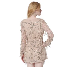 Syoovaa Sexy Deep V Neck Sequin Tassel Summer Dress Beach Party Short Dress Women Vintage Dress Fashion Vestidos