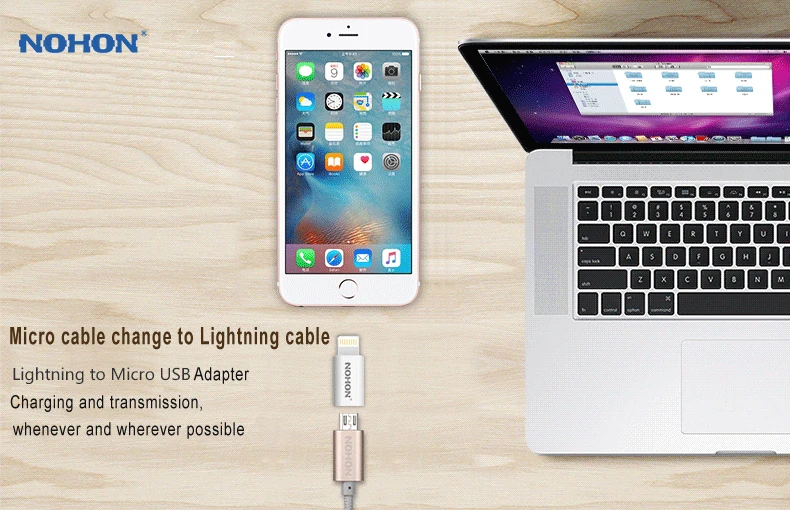 2 шт NOHON USB адаптер 8pin к Micro зарядное устройство разъем для iPhone 7 6 6S Plus 5S 5C 5 iPad Mini Air iPod Быстрая Зарядка разъем для передачи данных