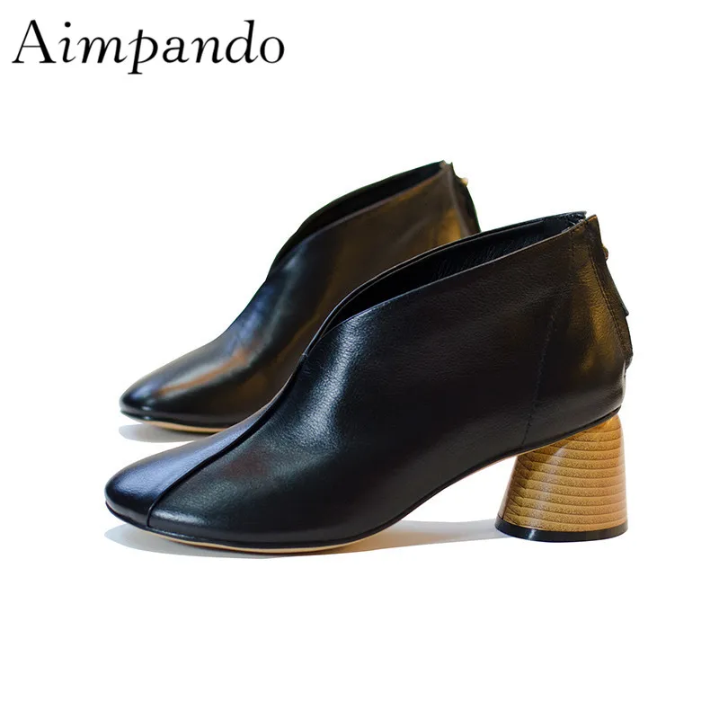 

Concise Slim Women Pumps Round Heel Round Toe Genuine Leather Shallow Mules Black Brown Fashion Shoes Woman