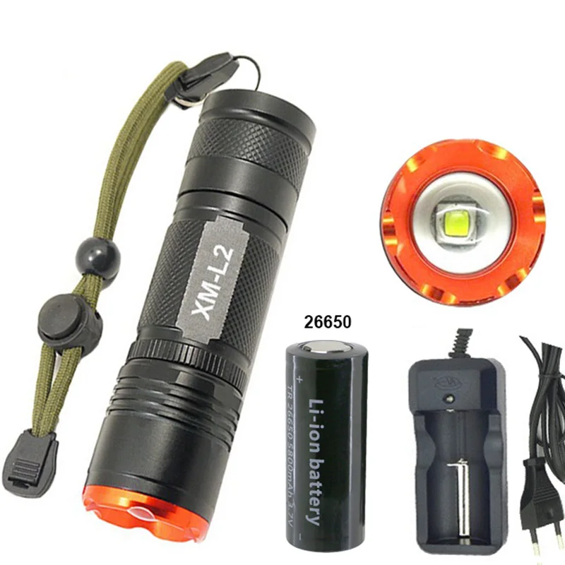 

L2 2100Lumen Zoomable Torch 7 Modes Flashlight +1x26650 Battery +charger