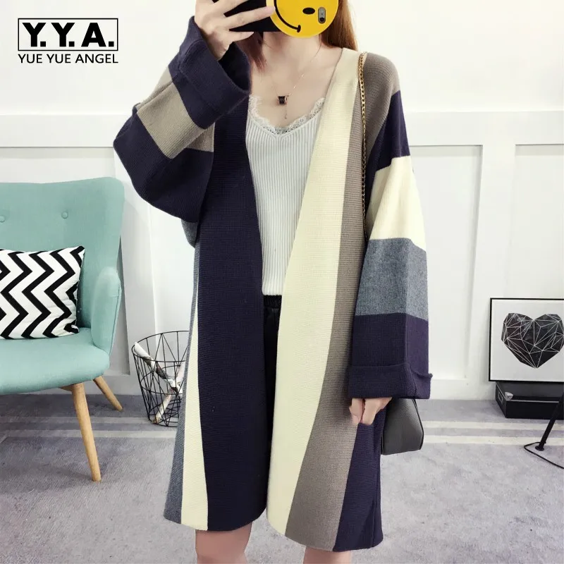 ^*Best Offers Fashion Color Striped Female Cardigan Oversize Loose Fit Cotton Sweater For Women Winter Outwear Long Coat Knitted Open Stitch ^*Best Offers Fashion Color Striped Female Cardigan Oversize Loose Fit Cotton Sweater For Women Winter Outwear Long Coat Knitted Open Stitch