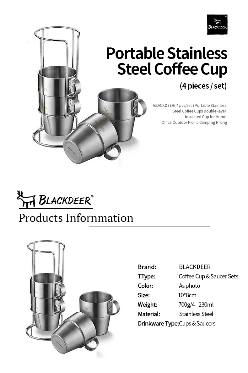 Ferramentas de Acampamento Copos de Água de Café de Aço Isolado para Casa ao ar Blackdeer Portátil Inoxidável Dupla Camada Copo Livre Piquenique Acampamento 2 Cheap Louça para ar livre