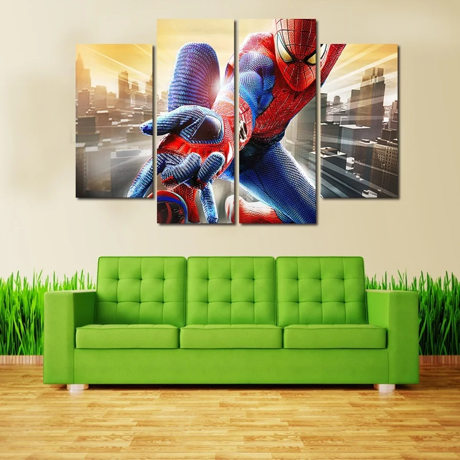 

Red and Blue Spider-Man Wall Art Movie Poster Oil Painting 4pcs (No Frame)Printd on Canvas Arts Home Decoration Painting