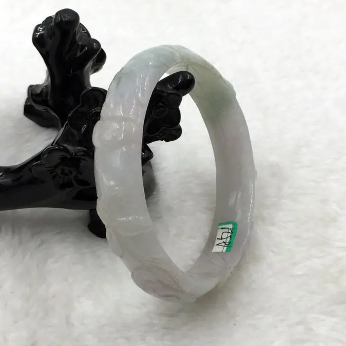 

55mm Hand-carved Certified Grade A Natural Green Jadeite Jade Bracelet Bangle 21
