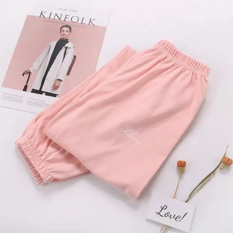 Ins стильные тонкие свободные пижамные штаны размера плюс, хлопок, женские пижамные штаны, трикотажные хлопковые летние домашние штаны, женские брюки - Цвет: Pink