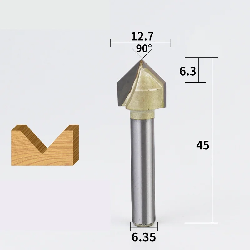 90 Degrees-1PCS, 12,7 мм ЧПУ твердосплавный фрезерный станок, деревообрабатывающий фрезерный станок, 3D V фрезерный станок, Деревянный инструмент, твердая древесина, МДФ - Длина режущей кромки: 635127