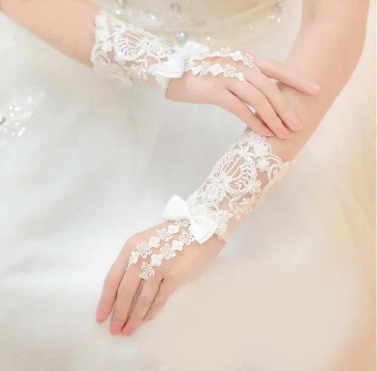 Новое поступление Мода ручной работы атласный бант кружева короткие митенки для невесты 319