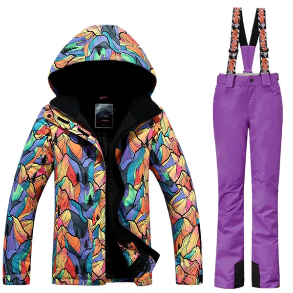 GSOU Снежный бренд, Зимний водонепроницаемый лыжный костюм, Женская лыжная куртка, брюки, набор для катания на лыжах, сноуборд, куртка, брюки, спортивная зимняя одежда - Цвет: C