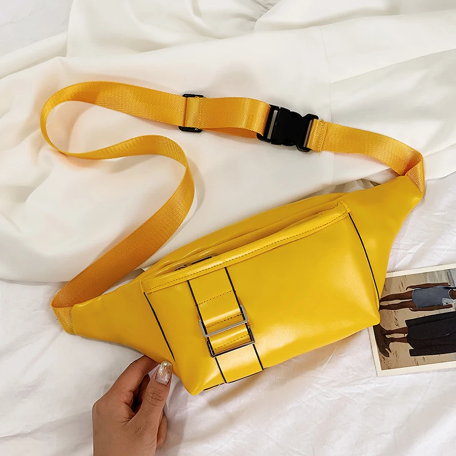 

2019 Traveling Chest Bag New Casual Waist Bag Outdoor Zipper PU Messenger Woman Shoulder Bags Teenager Girls Yellow Black