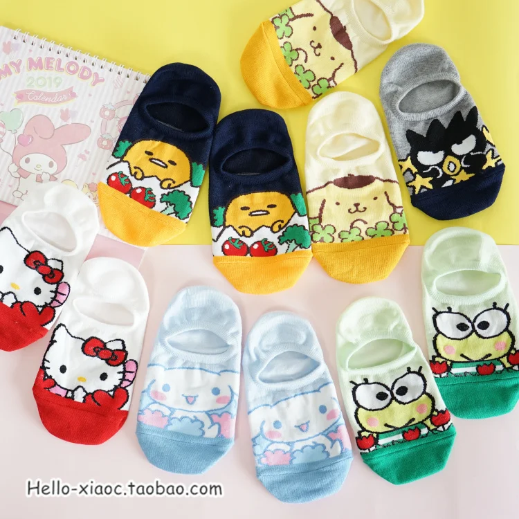 

1 Pair Cute Cartoon Doll Cinnamoroll Little Twin Star Big Eye Frog Cartoon Cotton Short Socks Doll For Girl Women