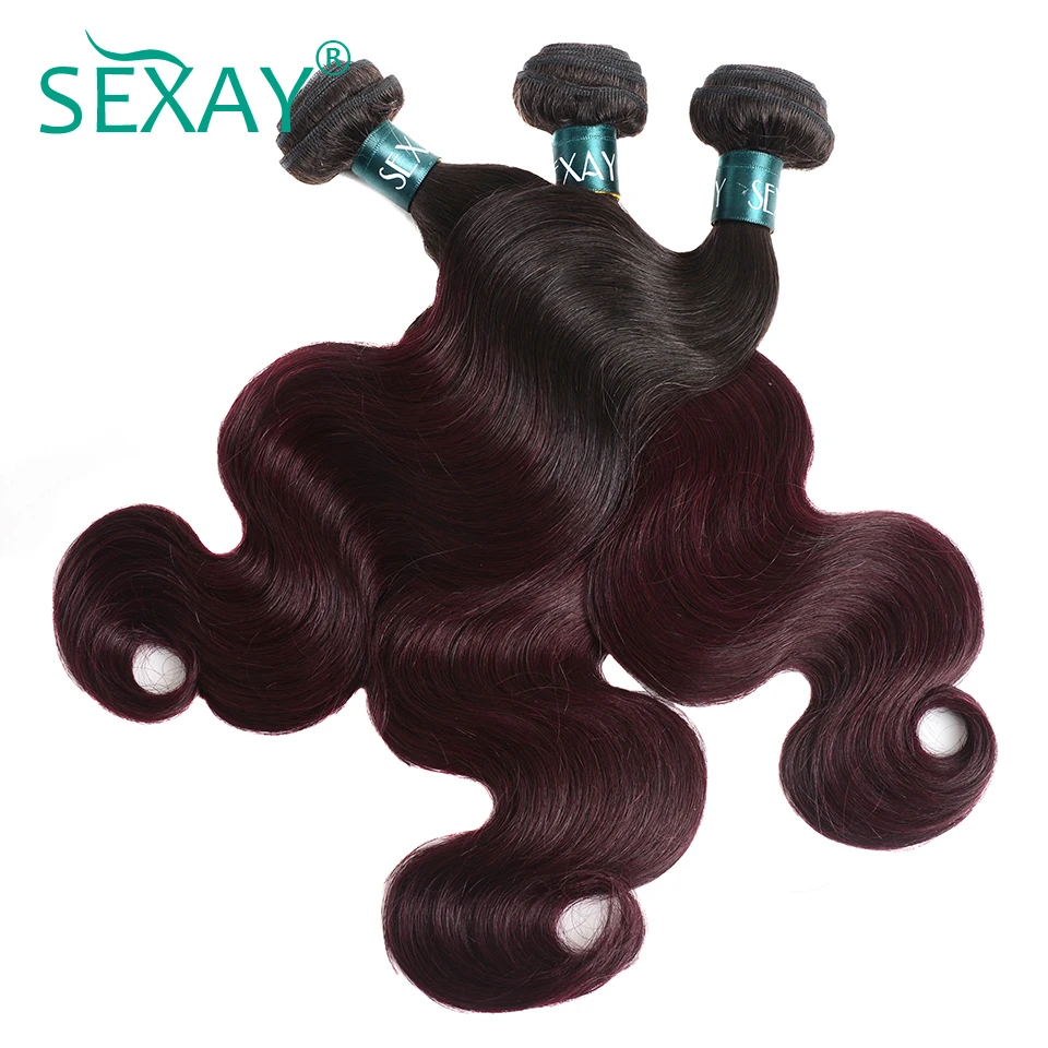 Sexay Burgundy Ombre Brazilian Hair Weaves 3 PCS Lot 2 Tone T1B/99J Wine Dark Red Ombre Body Wave Brazilian Human Hair Bundles brazilian-body-wave-hair-bundles