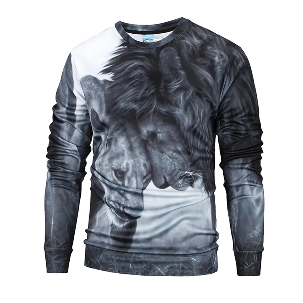 

Sweatshirt for Men Military Clothing Clothes 2018 Mens Casual 3D Print Lion Hip Hop Long Sleeve Pullover Sweatshirt Top Blouse