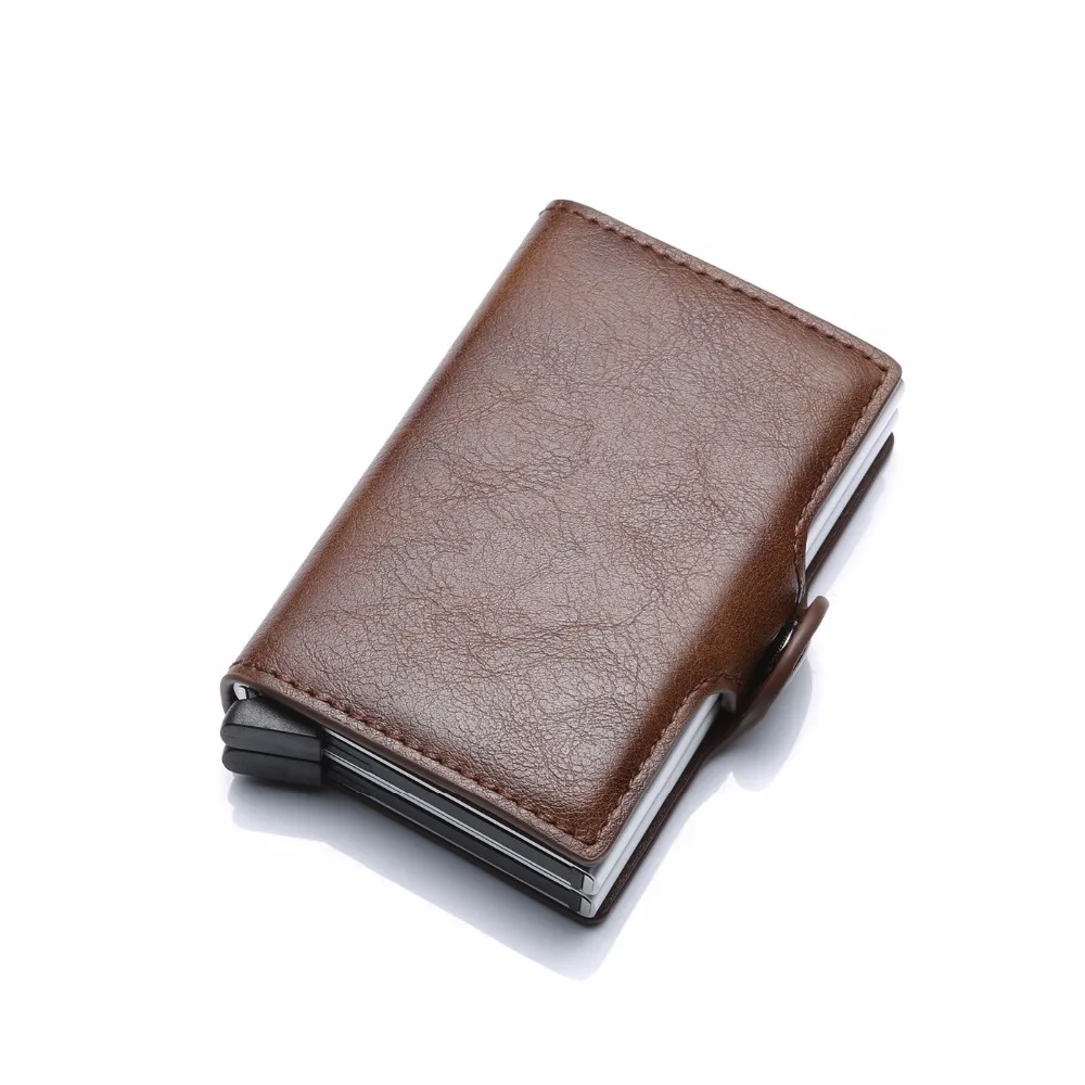 RFID мужской кожаный ID кредитный держатель для карт мужской автоматический алюминиевый сплав Hasp бизнес двойной слой визитница кошелек для мужчин