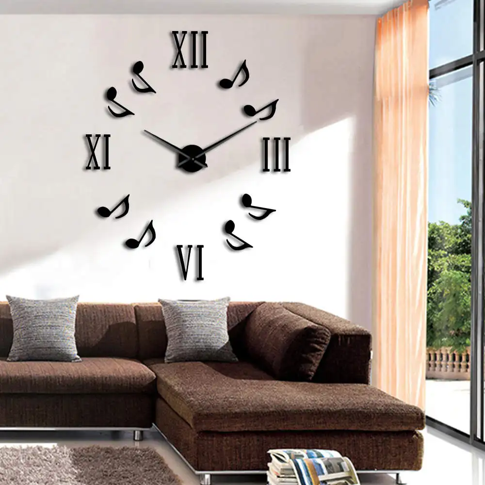 

Music Notes Wall Decor Roman Numerals 3D Wall Watch Large Wall Clock Modern Design Frameless DIY Big Clocks Unique Gift