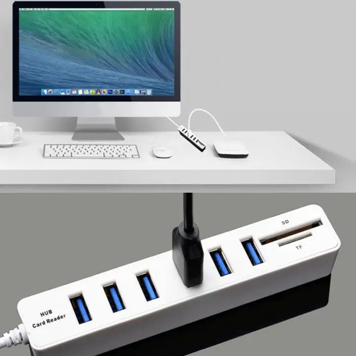 Usb-концентратор 6-Порты и разъёмы Hi-Скорость USB 2,0 концентратор разветвитель мульти-USB Комбинации 2-в-1 SD/устройство для считывания с tf-карт ПК Тетрадь ПК ND998