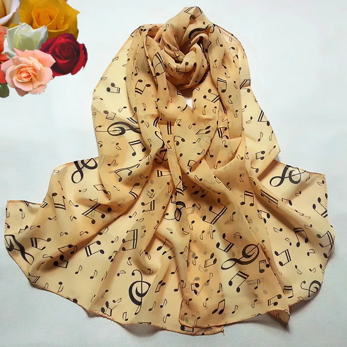 Горячая Распродажа, 1 шт. шарфы для женщин с музыкальной нотой, шифоновый шейный шарф, шаль, глушитель, шарфы, акция, подарок, платки для женщин# YL - Цвет: Золотой