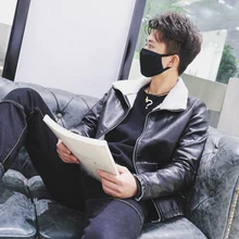 2016 Men’s autumn and winter new cashmere leather jacket Korean casual male jacket lambs wool stitching jacket warm fashion men