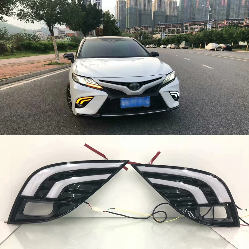 

Ownsun Brand New Updated LED Daytime Running Lights DRL With Black Fog Light Cover For Toyota Camry 2018